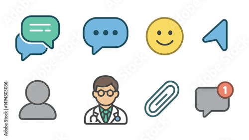 Communication and social interaction icons set – filled, line, messaging symbols