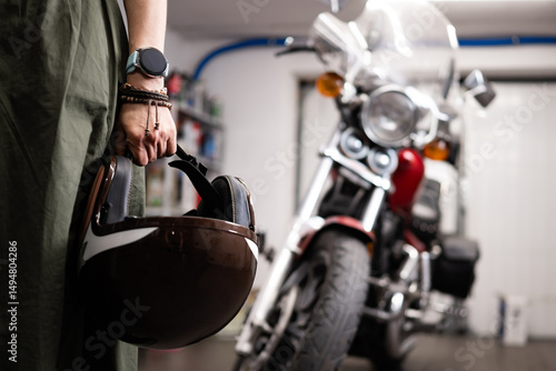 Girl Holding Protective Moto Helmet