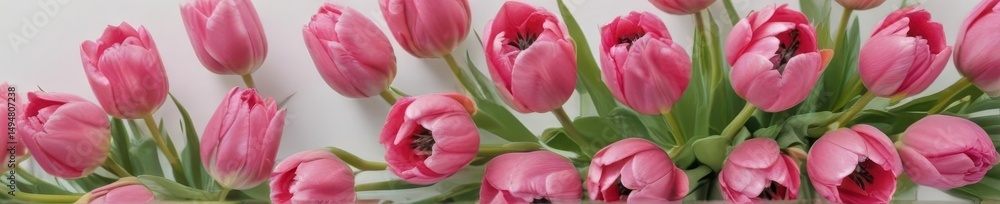 Naklejka premium A cluster of vibrant pink tulips on a pristine white background , wallpaper, white background, design element