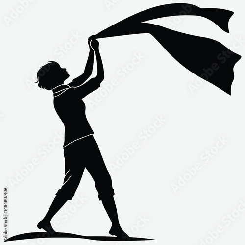 A person holding a scarf in the wind image silhouette design vector art and illustration