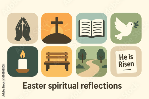 Easter spiritual icons set – flat, filled, religious and faith symbols collection