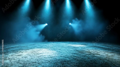 Wallpaper Mural Blue stage lights illuminate a textured smoky floor Torontodigital.ca