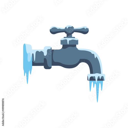 Frozen Water Tap with Icicles – Winter Plumbing and Cold Weather Concept