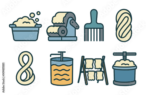 Soap making linear icons set – isometric, hygiene, and cleansing symbols