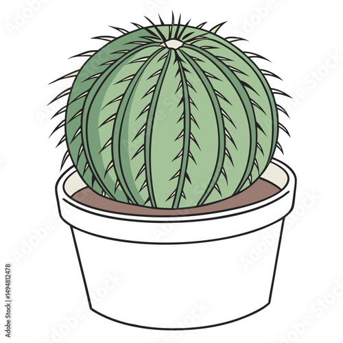 Lush round cactus planted in a pot vector. Adobe Illustrator Artwork