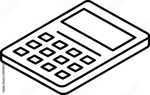 Calculator With Screen Line Art Vector Illustration