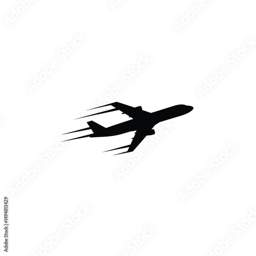 Black Silhouette of an Airplane Viewed from Below – Minimalistic Aviation Illustration