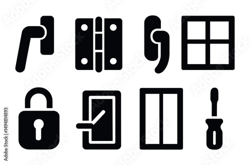Home and security solid icons set – filled, household and safety symbols