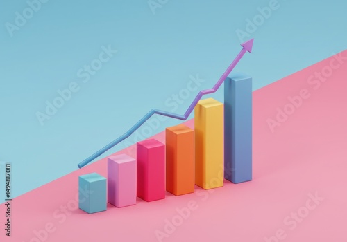 Rising Bar Graph with Upward Trend Line on Colorful Background Free Download Rising Bar Graph with Upward Trend Line on Colorful Background - GFXLoad