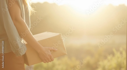 Eco-friendly biodegradable packaging embracing nature's idyllic sunset lifestyle