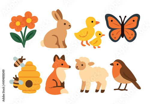 Woodland animals flat icons set – nature, wildlife, forest creatures visuals