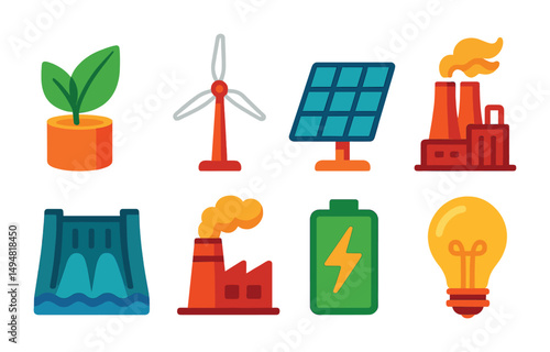Renewable and non-renewable energy icons for eco-friendly designs