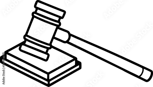 Gavel With Block Line Art Vector Illustration