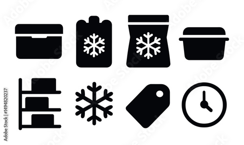 Food storage solid icons set – filled, container and preservation symbols