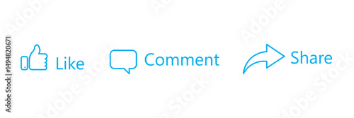 Facebook Like, Comment, Share of Social Media Icons. Vector Illustration, . Like icon button, thumb up, comment, repost and share icon buttons