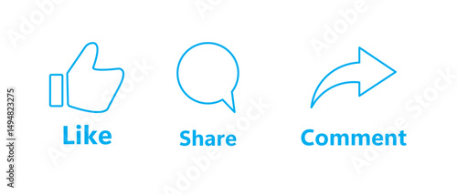 Like, comment, and share icon set. Social media post reaction concept, EPS10