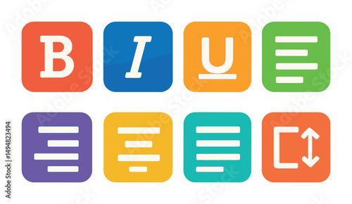 Text formatting flat icons set – solid, filled, typography and editing symbols