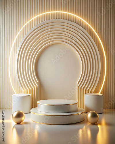 Elegant and modern 3d rendered podium with gold accents perfect for product display