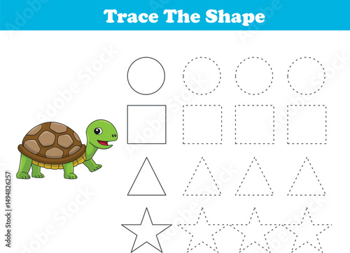 Tracing lines of different shape for kids with tortoises. Vector Illustration