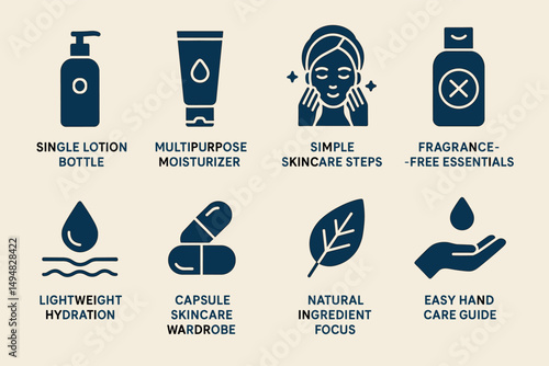 Skincare routine solid icons set – filled, beauty and personal care symbols