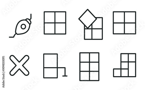 Puzzle game outline icons set – brain teasers, isometric, logic challenge symbols