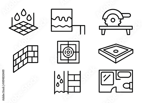 Construction and renovation outline icons set – line, linear, building symbols