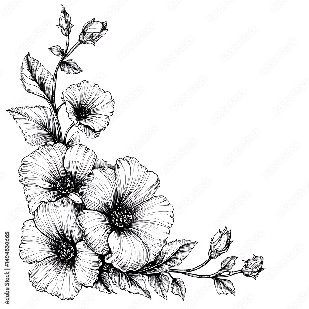 Obraz premium Floral blossom botanical drawing artwork with flowers and leaf elements art isolated on transparent background 