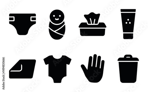 Baby and child care solid icons set – filled, infant, parenting symbols