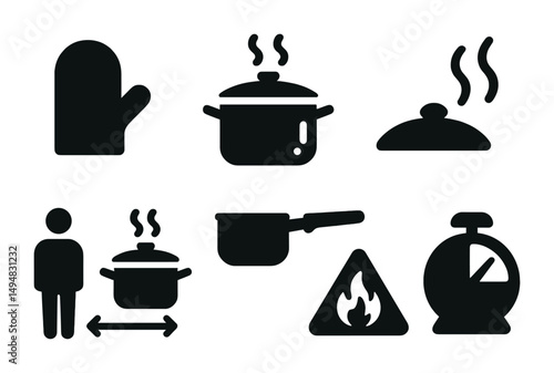 Cooking and kitchen solid icons set – filled, food prep and culinary symbols
