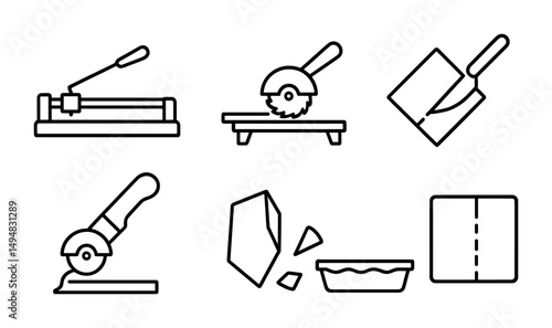 Construction and tools outline icons set - line, silhouette, building design graphics