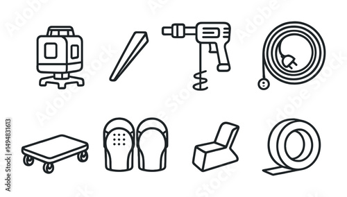 Wallpaper Mural Construction tools outline icons set – silhouette, linear, building equipment symbols Torontodigital.ca