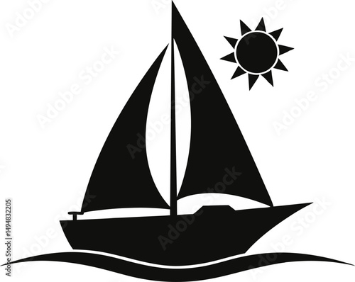 Sailboat With Sun Silhouette Vector Illustration 