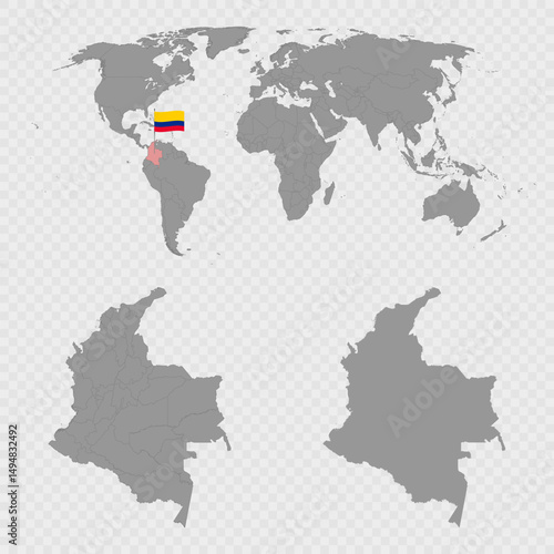 Colombia Map Set with World Location.