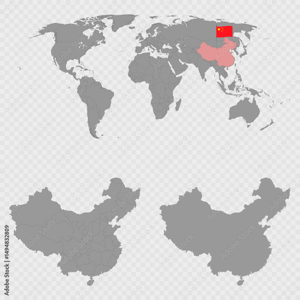 Fototapeta premium China Map Set with World Location.