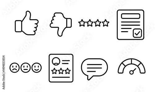 Customer feedback outline icons set – review, rating, communication symbols