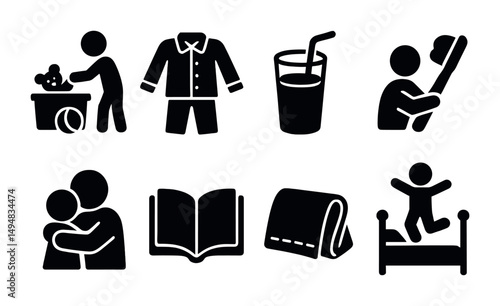 Family activities silhouette icons set – solid, filled, parenting and bonding symbols