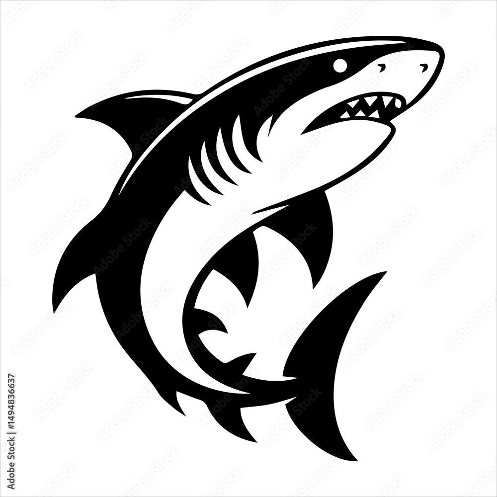 Obraz premium Fierce vector shark illustration in monochrome suitable for sports team logos or tattoo designs