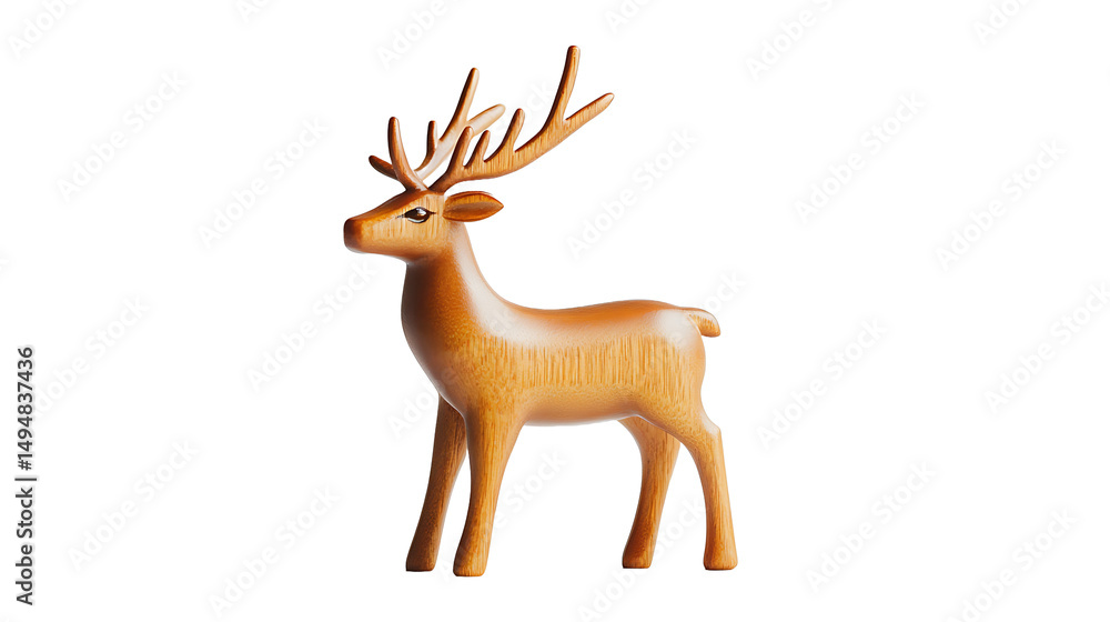 Fototapeta premium A wooden deer figurine standing against a black background