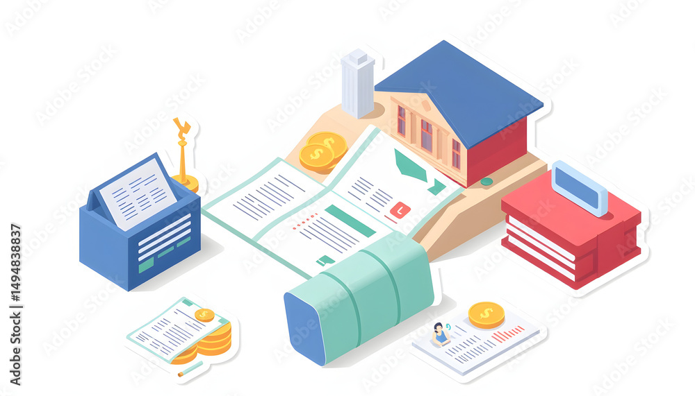 Stylish 3D Isometric Flat Illustration of Modern Education Funding Concept. Item 3, sticker style. isolated with white highlights Stylish 3D Isometric Flat Illustration of Modern Education Funding Concept. Item 3, sticker style. isolated with white highlights