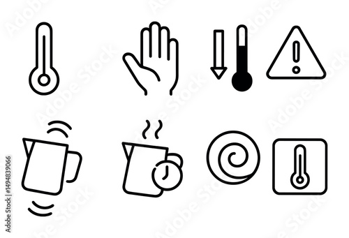 Temperature and safety icons set for hazard warning and instructions