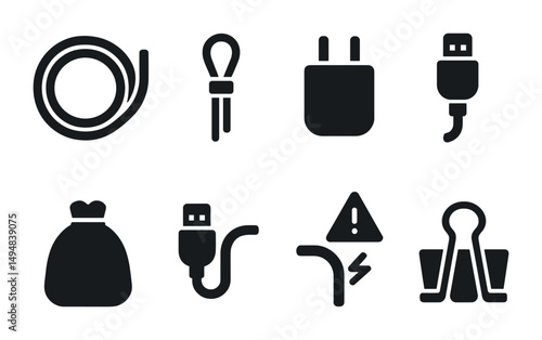 Office and work solid icons set – silhouette, filled, business and stationery symbols