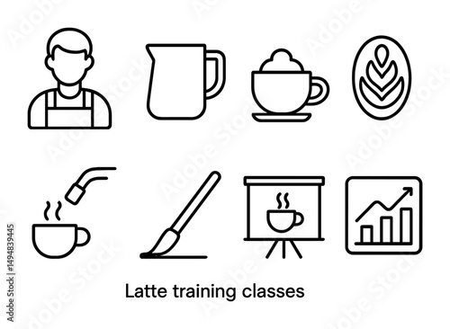 Coffee shop outline icons set – barista, brewing, café essentials