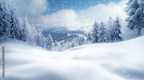 Wallpaper Mural Peaceful Winter Landscape with Snowfall. Snowy Forest and Mountains Torontodigital.ca