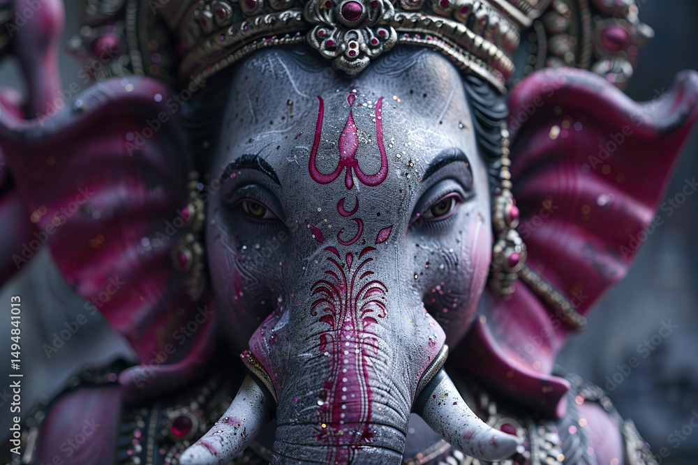 Bright holiday composition for happy Ganesh Chaturthi, abstract vivid composition consists of fictional unreal fantastic vision on background Bright holiday composition for happy Ganesh Chaturthi, abstract vivid composition consists of fictional unreal fantastic vision on background