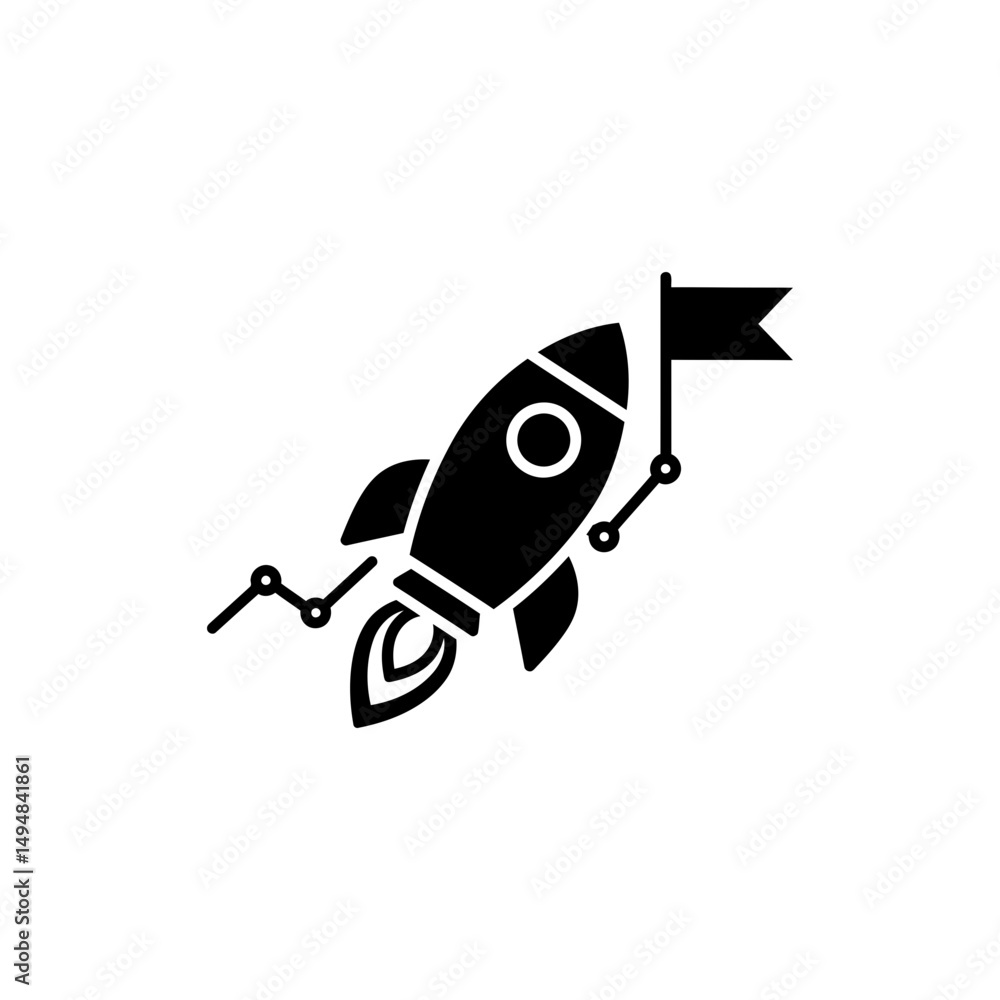 Rocket Trailing Chart Curve and Flag Representing Business Growth Rocket Trailing Chart Curve and Flag Representing Business Growth