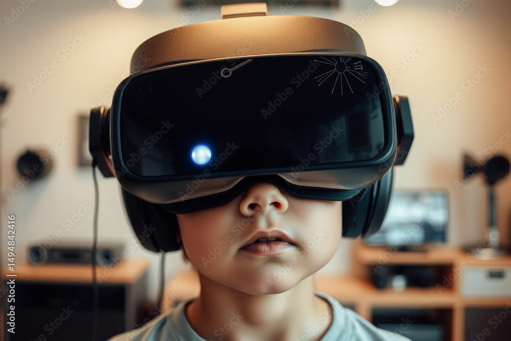 Child Wearing VR Headset, Immersive Experience Child Wearing VR Headset, Immersive Experience
