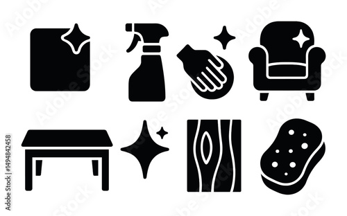 Cleaning and hygiene solid icons set – flat, filled, sanitation and housekeeping symbols