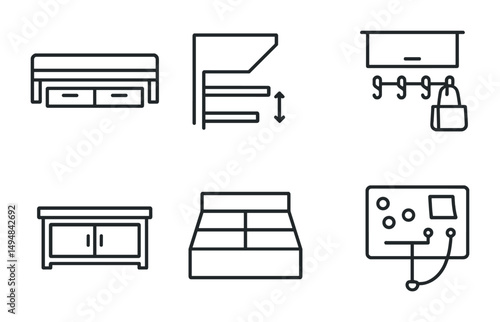 Furniture and storage icons set – outline, linear, home organization symbols