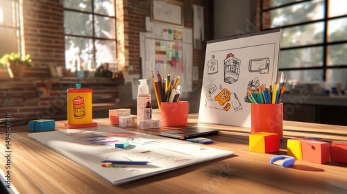 Wallpaper Mural Workspace with branding tools, product mockups, and idea sketches Torontodigital.ca