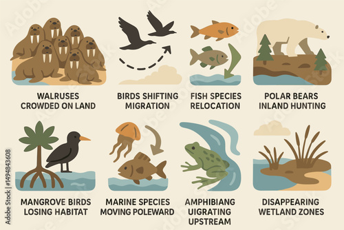 Climate change flat icons set – filled, environmental shift and global warming symbols